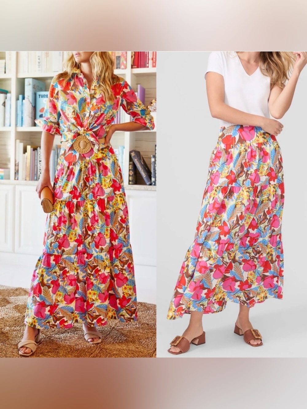 J. McLaughlin Ophelia Maxi Skirt in Coconut Grove Floral Print Boho Chic Preppy